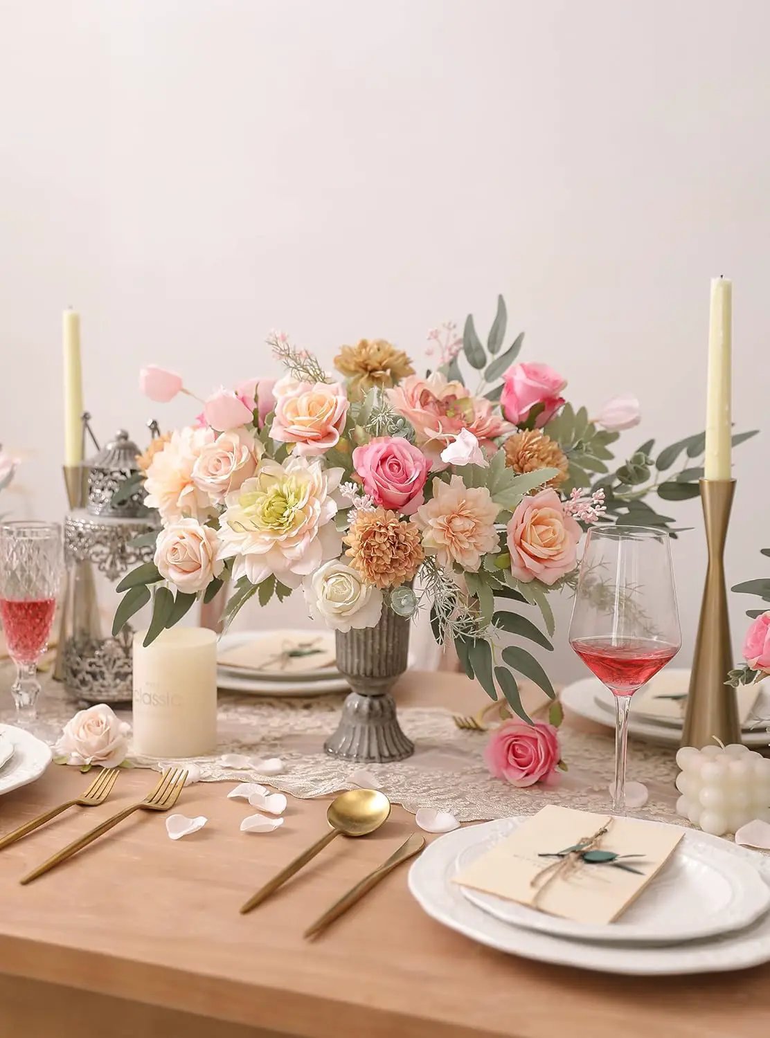 Artificial Flower Combo DIY Wedding Hand Bouquet Centerpiece Arrangement Party Baby Shower Home Decor (Light Pink) by GreenHaven Gardens