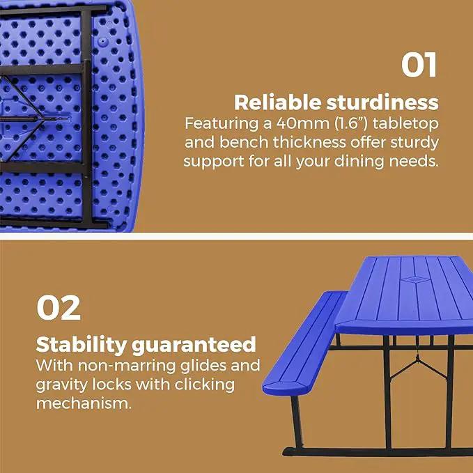 OEF Furnishings Heavy Duty Blow Molded Folding Picnic Table - Blue, Black Fram by GreenHaven Gardens