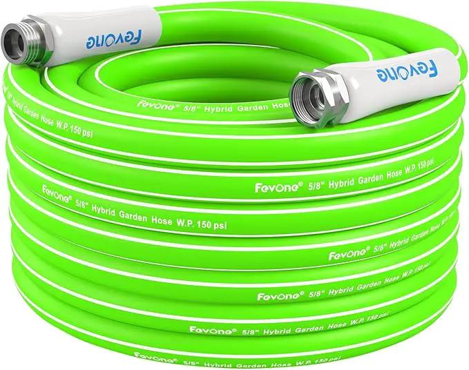 Fevone Garden Hose 50 ft, Heavy Duty Water Hose, Hybrid Polymer, Kink Resistance, Lightweight, Flexibility, Durability, Leak Free, Aluminum Fittings, 3/4" GHT, 5/8" ID, 600 Psi, Drinking Water Safe by GreenHaven Gardens