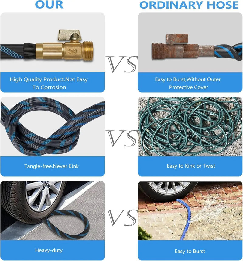 Garden Hose 50 ft -Heavy Duty Water Hoses - Flexible&Lightweight Car Washing Pipe with Strain Reliefs,Kink-free Rubber Hoses with Spray by GreenHaven Gardens