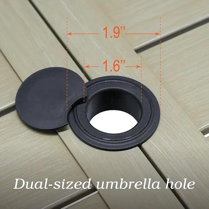 Outdoor Patio Table for 6 Person, Patio Dining Rectangle Table with 1.57" Umbrella Hole for Garden Lawn Backyard Parties, Black Metal Frame 63" L x 38" W x 29" H Brown by GreenHaven Gardens