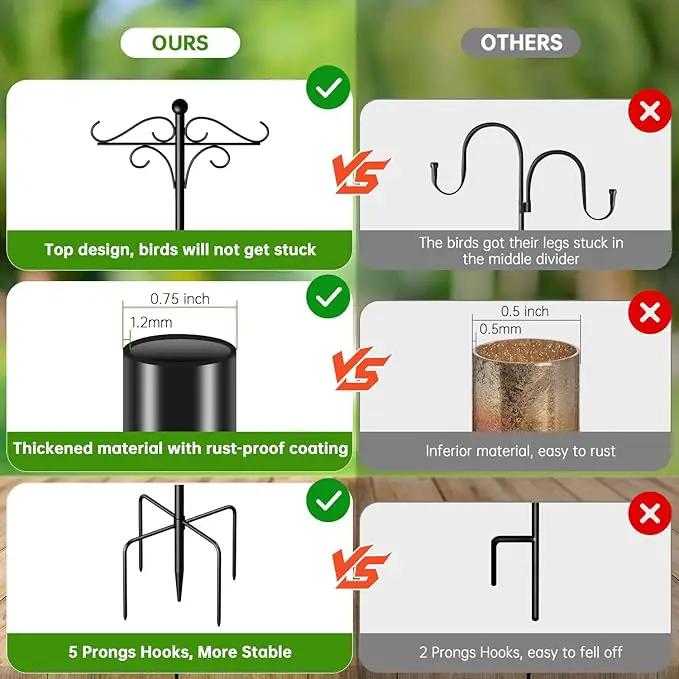 Shepherds Hooks for Outdoor, 2 Pack 108 Inch Heavy Duty Bird Feeder Pole with 5 Prongs Base, Adjustable Shepherds Hook for Hanging Birdhouses, Lanterns, Plant Baskets, Wind Chimes by GreenHaven Gardens