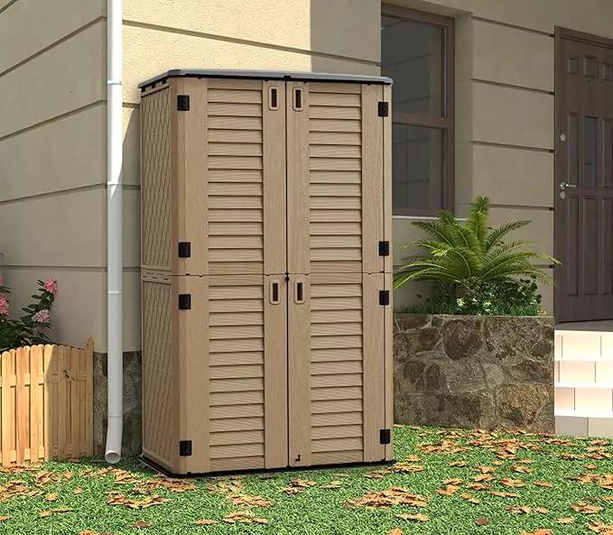 HOMSPARK Storage Shed Weather Resistance, Multi-Purpose Outdoor Storage Cabinet for Backyards and Patios, Horizontal Storage Shed for Lawnmower, Patio Accessories (Coffee, Tall - 53 cu.ft) by GreenHaven Gardens