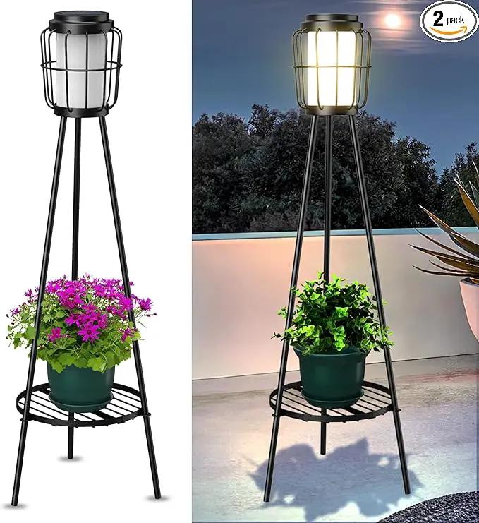 2 Pack Solar Lights Outdoor with Plant Stands - Solar Floor Lamp & Street Lights with Metal Tripod - Patio Decor for Garden, Yard, Pathway, Driveway, Porch by GreenHaven Gardens