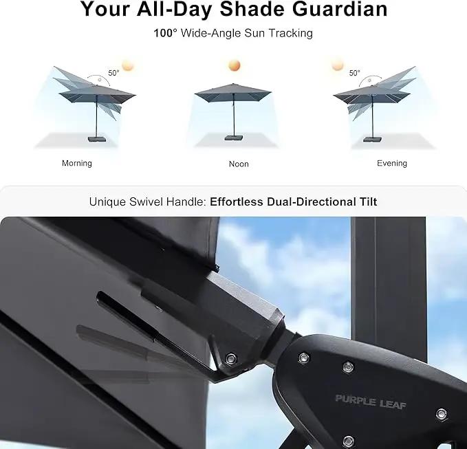 PURPLE LEAF 9.8' X 9.8' Tilting Patio Umbrella with Base Outdoor Cantilever Swivel Square Umbrella with Tilt Aluminum Offset Umbrella with 360-degree Rotation for Garden Deck Pool Patio Light Grey by GreenHaven Gardens