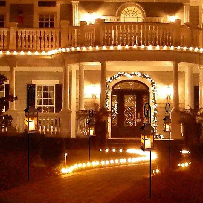 2 Pack Christmas Solar Lantern,Outdoor Garden Hanging Lantern-Waterproof LED Solar Lanterns Plastic Flickering Flameless Candle Mission Lights for Christmas Table, Outdoor, Party Decorative (Bronze) by GreenHaven Gardens