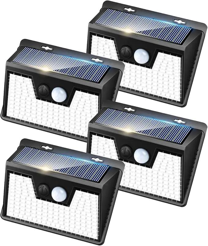 Peasur Solar Lights Outdoor Waterproof, 4 Pack 140LED Motion Sensor Light, 3 Modes Solar Powered Fence Security Lights for Patio Step Deck House Outside(Cool White) by GreenHaven Gardens