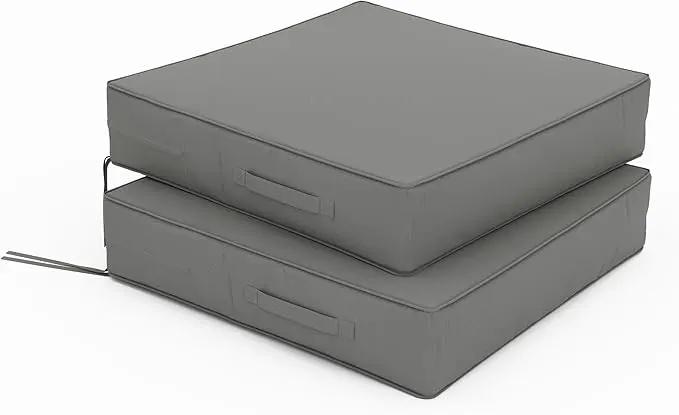 Patio Chair Cushions 24 X 24 X 5 Inch Waterproof Outdoor Seat Cushions for Patio Furniture, Outdoor Sofa Couch Pads with Ties & Handle, Set of 2, Light Grey by GreenHaven Gardens