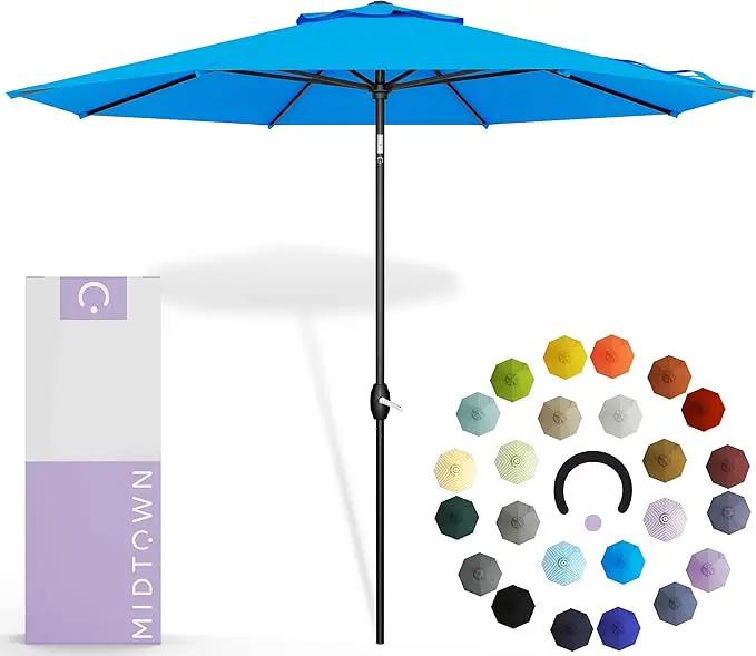 Midtown Umbrellas 10-Year-No-Fade - 9 Ft - UV Proof Cobalt Blue Polyester Fabric - Umbrella Outdoor Patio, Auto-Tilt Aluminum Frame Patio Umbrella for Garden, Pool & Deck - Black Pole by GreenHaven Gardens
