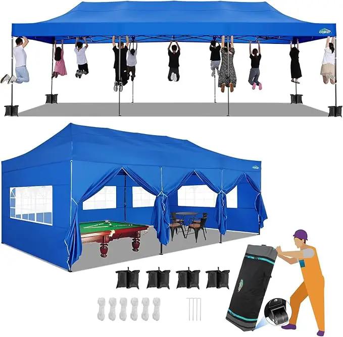COBIZI 10x30 Pop up Canopy Tent 10x30 Canopy with Sidewalls, Heavy Duty Party Tent Tents for Parties, Foldable UPF 50+ Waterproof Commercial Easy up Canopy with Wheeled Bag, Blue(Frame Upgraded) by GreenHaven Gardens
