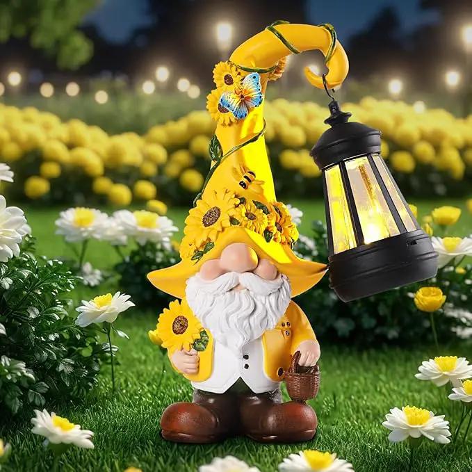 Solar Garden Decor - Sunflower Gnome Statue with Lantern 9.1" Garden Gnomes Outdoor Funny Solar Statues Yard Porch Lawn Patio Decor Gardening Gift for Women Mom Grandma Wife Girlfriend by GreenHaven Gardens
