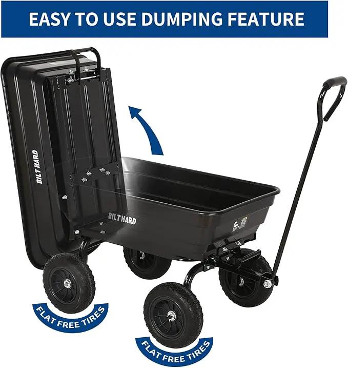 BILT HARD 4 Cu.Ft. 10" No-Flat Tires Poly Yard Dump Cart with 180° Rotating Handle, 600 lbs Capacity Heavy Duty Garden Carts and Wagons by GreenHaven Gardens