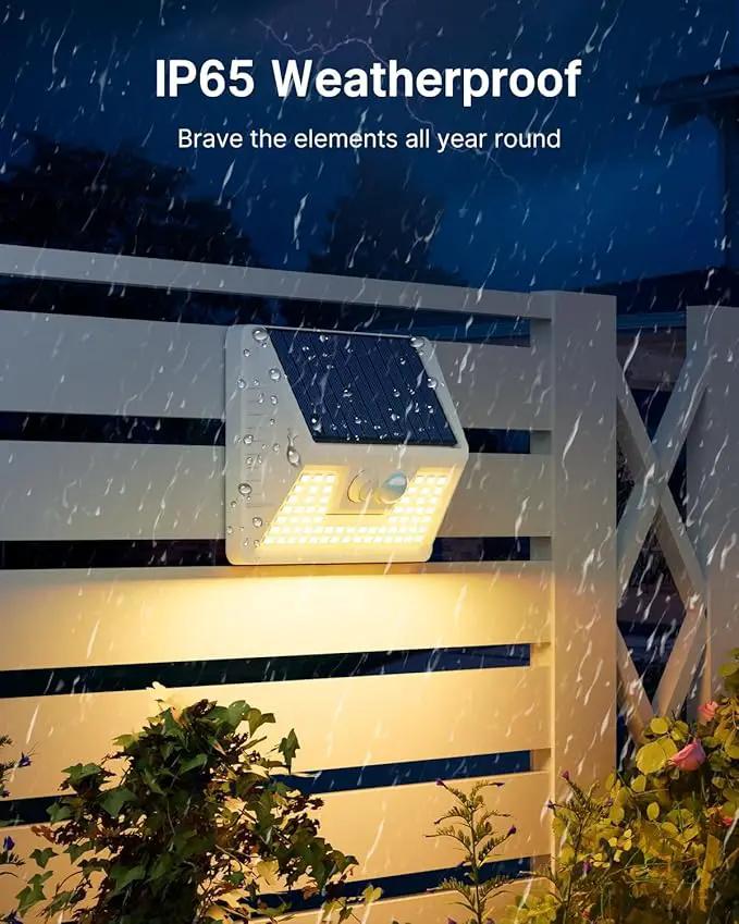4 Pack Solar Fence Lights Waterproof, Motion Sensor Deck, Warm White LED Outside Wireless for Wall, Yard, Garden - White by GreenHaven Gardens