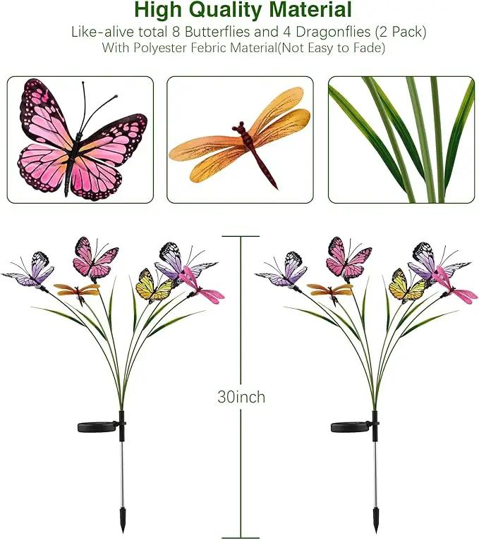 Aiscool Solar Garden Lights, Swaying Dance Butterfly Light Outside, Solar Outdoor Lights,Yard Patio Pathway Lawn Summer Decoration,Realistic Butterflies & Dragonflies(2 Pack) by GreenHaven Gardens