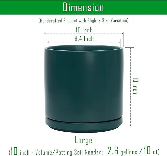 D'vine Dev Set of 2 Plants Pots, 10 Inch Ceramic Planter Pot for Plants with Drainage Hole and Saucer, Teal, 94-V-E-9 by GreenHaven Gardens