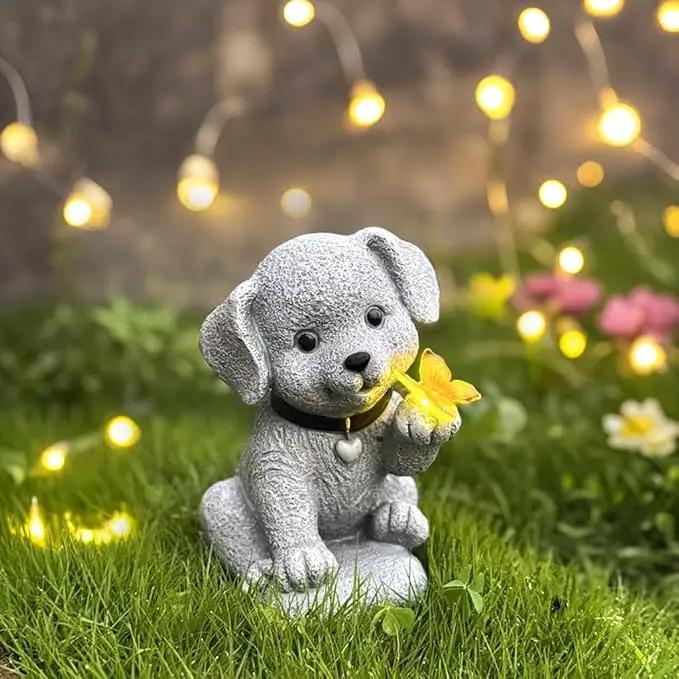 Solar Dog Statue Garden Decor with Butterfly Light – Waterproof Outdoor Yard Art for Patio, Lawn, Balcony for Patio, Balcony, Yard Ornament, Unique House Warming Garden Gifts Figurine Lights by GreenHaven Gardens