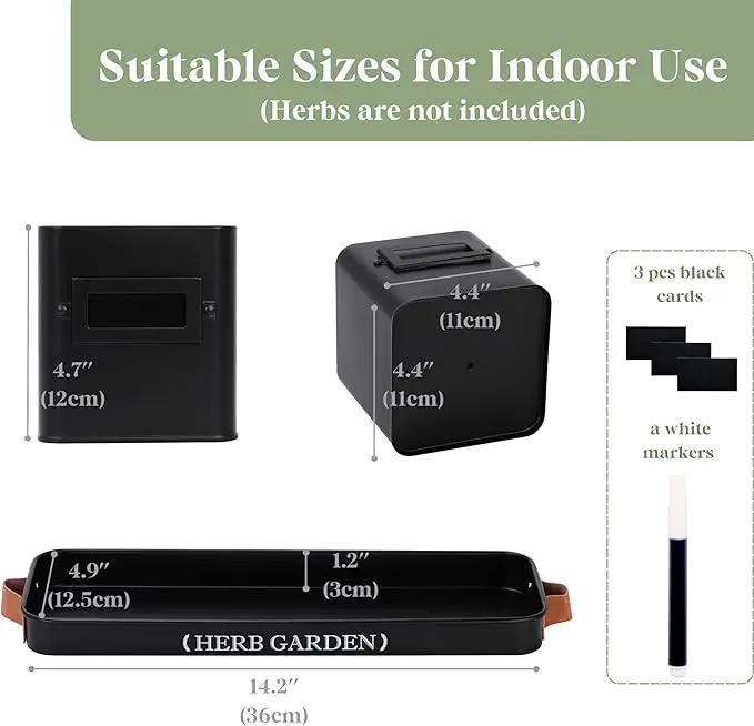 PERFNIQUE Indoor Herb Garden, Herb Garden Planter Set with Tray, Farmhouse Indoor Plant Pots, Windowsill Herb Garden with Drainage(Planter only) for Indoor/Outdoor, Window Pots(Matte Black) by GreenHaven Gardens