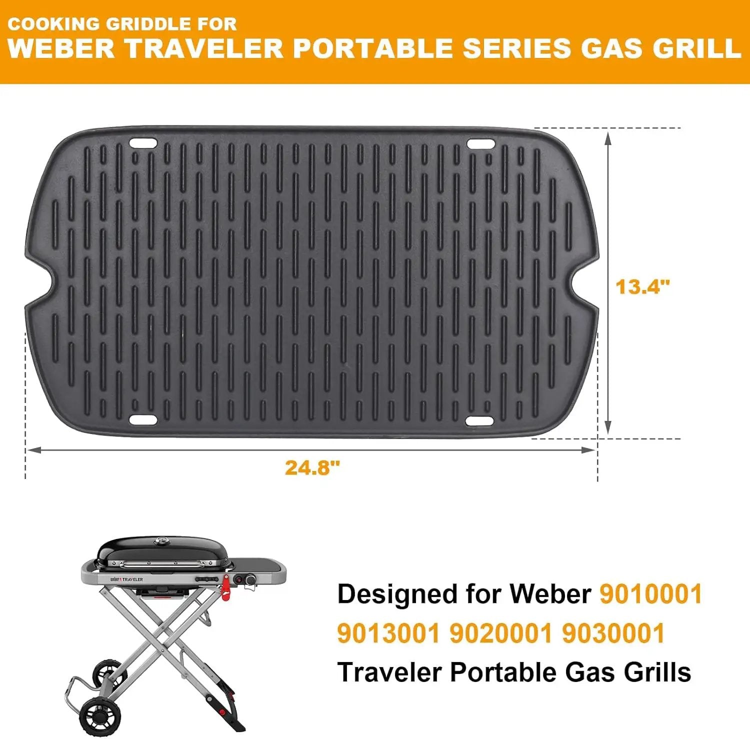 Cast Iron Grill Griddle for Weber 9010001 9011701 9013001 9020001 9030001 Traveler Portable Grill Accessories, Reversible Full Size Cooking Plate with Carry Bag by GreenHaven Gardens