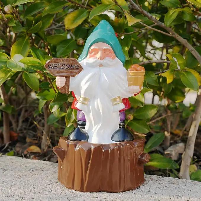 Bbiamsleep 8 Inch Garden Gnome Statue Resin Gnome Figurine with Welcome Sign Outdoor Garden Gnome with Tree Stump Gnome Lawn Statue for Indoor Outdoor Home Patio Yard Lawn Fairy Garden Decor by GreenHaven Gardens