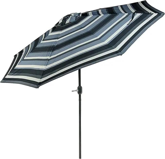 Sunnydaze Outdoor Patio Umbrella - Polyester Table Market Umbrella with Push-Button Tilt and Crank - 8 Sturdy Ribs - Catalina Beach Stripe - 9ft by GreenHaven Gardens