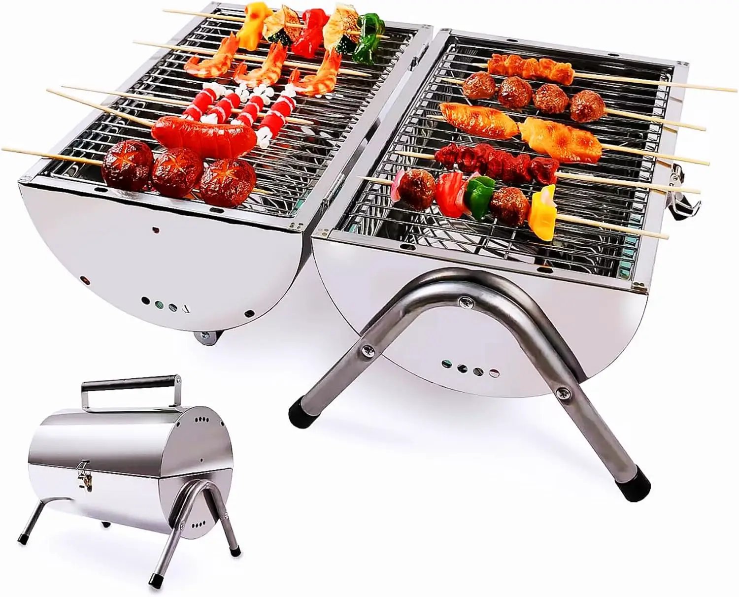 Upgraded Rust-Resistant Premium Stainless Steel Portable Charcoal Grill, Dual Large Grilling Zones,Easy-to-Assemble Outdoor Small Grill for Backyard,Patio,Travel&Camping,Foldable Tailgate Compact BBQ by GreenHaven Gardens