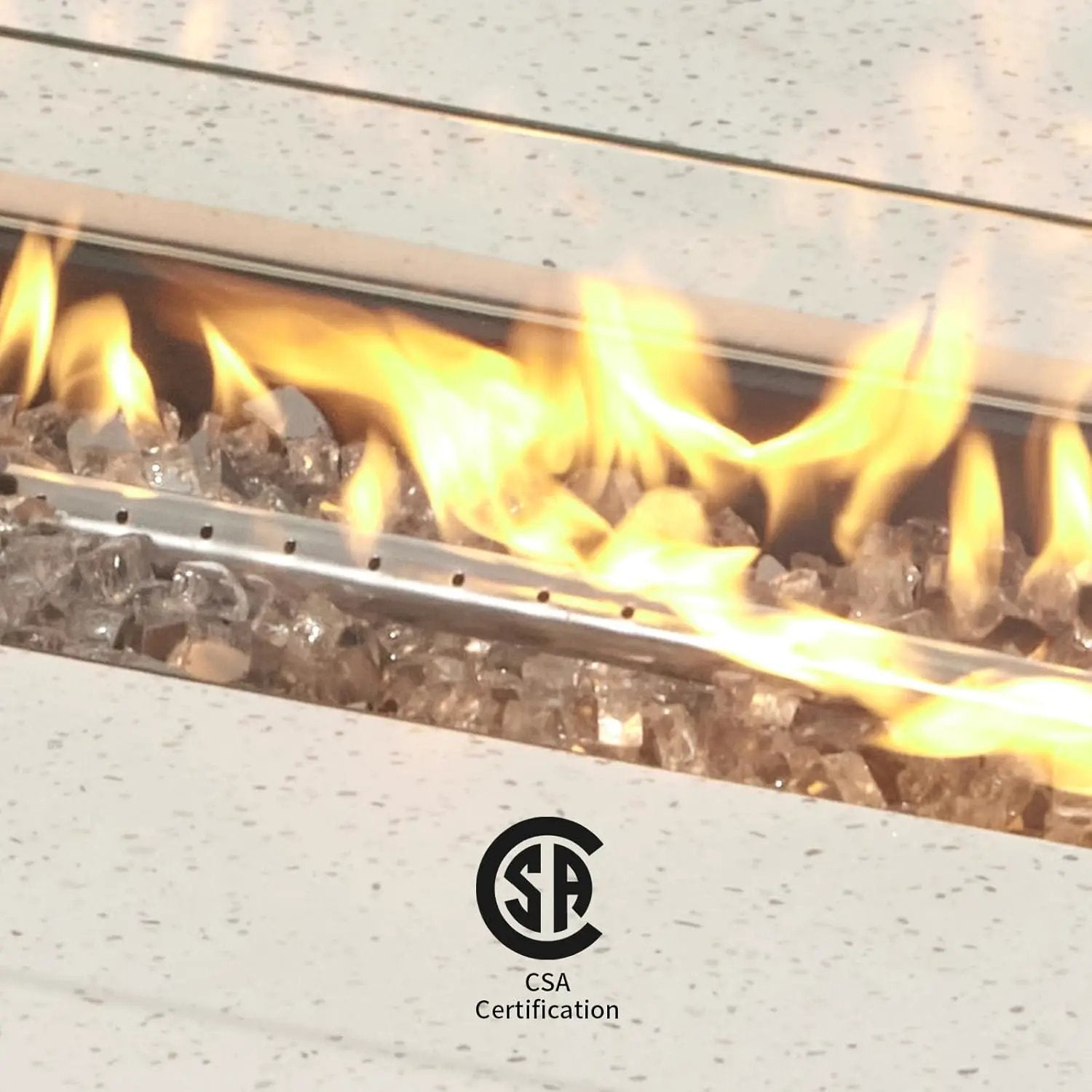 COSIEST Outdoor Propane Fire Pit Table, 56" x 28" Rectangle Terrazzo White Concrete-Like Finish, CSA Certified, 50,000 BTU Stainless Steel Burner w Transparent Gray Fire Glass, Wind Guard, Raincover by GreenHaven Gardens