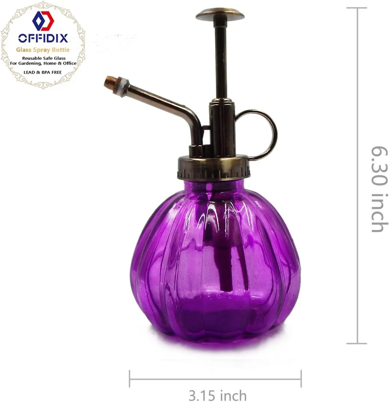 OFFIDIX Glass Watering Spray Bottle, 6.3" Tall Vintage Style Plant Mister with Bronze Plastic Top Pump One Hand Watering Can Glass Spary Bottle (Dark Purple) by GreenHaven Gardens