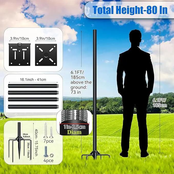QwayHome【New Upgrade】 80In Smart Bird House Poles, 1Inch Dia Poles, Outdoor Bird Feeder Pole Mount Kit for Smart Bird Feeder & Wooden Birdhouse & Weather Station, Heavy Duty, Adjustable, 5-Prong Base by GreenHaven Gardens