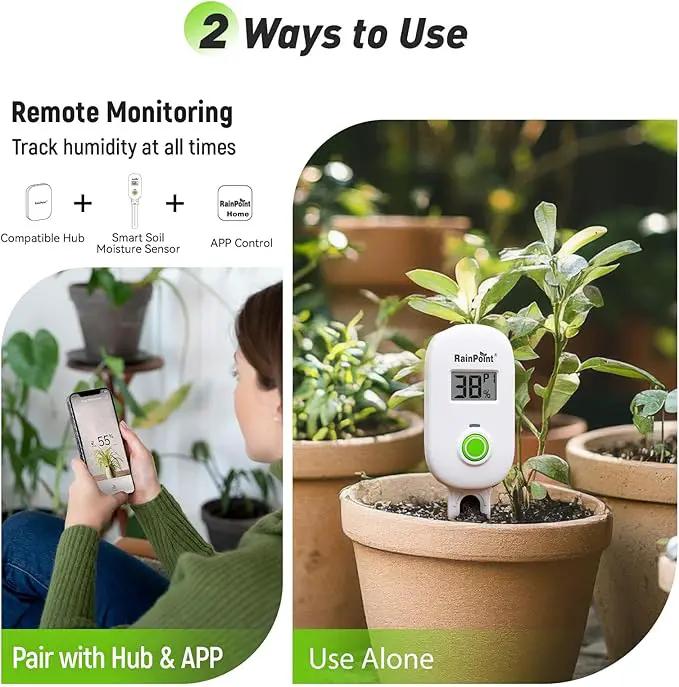 RAINPOINT Smart Digital Wireless Plant Moisture Meter Houseplant Indoor,WiFi Hub Needed,Capacitive Probe,Leave-in Soil Hygrometer Sensor,Real-time Monitor Outdoor Greenhouse Gardening(Two-Pack Set) by GreenHaven Gardens