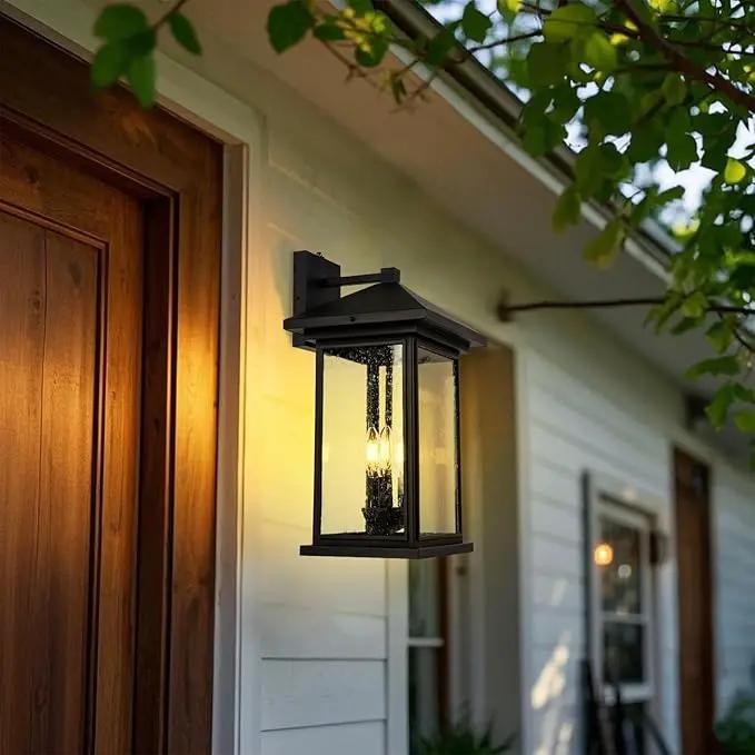 Extra-Large Outdoor Wall Sconce, Wall Lantern, Wall Light with Tempered Clear Seeded Glass, Matte Black Finish for Outdoor by GreenHaven Gardens