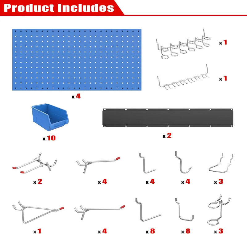 Ultrawall Pegboard Wall Organizer, Blue Metal Peg Board Panels, Garage Storage System with Hooks and Storage Bins, 59pcs by GreenHaven Gardens