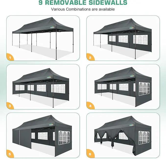 COBIZI 10x30 Pop Up Canopy Tent Heavy Duty with 8 Removable Sidewalls, Commercial Portable Tents for Parties Ez Up Canopy All-Weather Windproof & Waterproof and UPF 80+ Wedding Tent Sun Shelter by GreenHaven Gardens