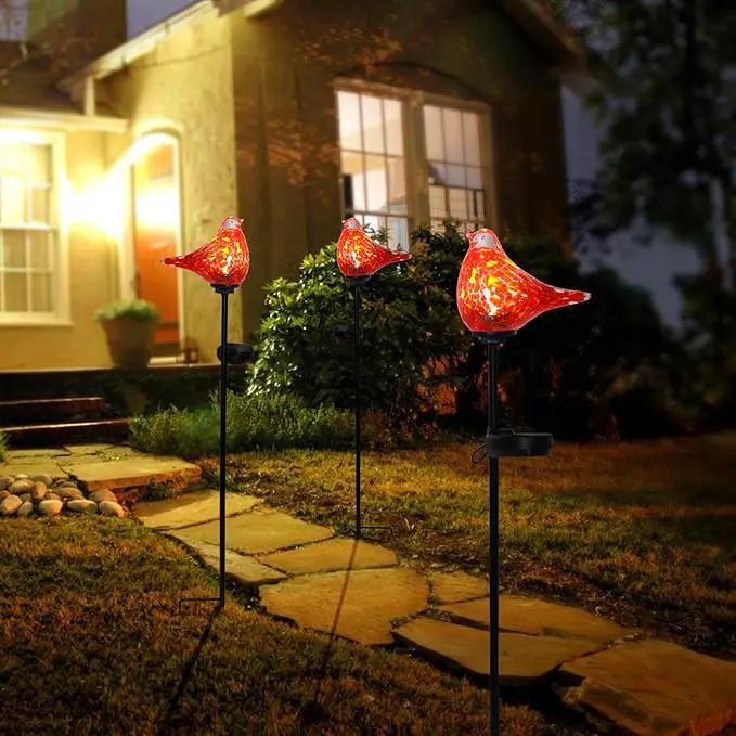 Afirst Solar Outdoor Lights - Decorative Solar Stake Lights Cardinal Handblown Glass Garden Stakes, Waterproof for Pathway Decoration, 2 Pack by GreenHaven Gardens