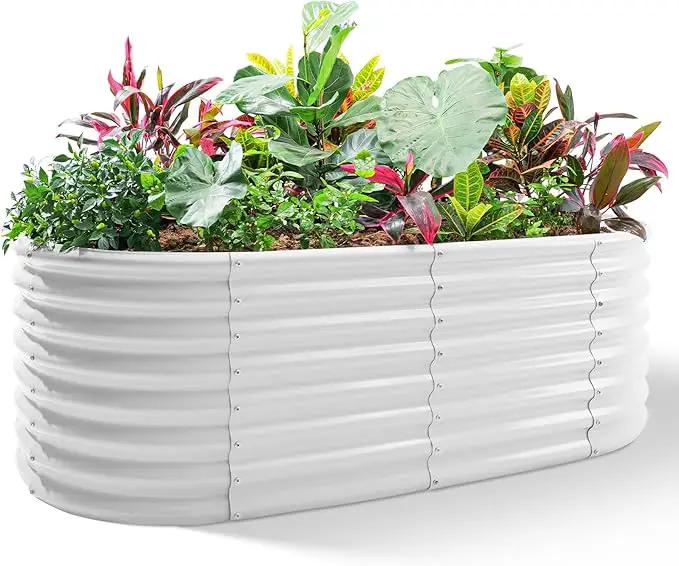 Land Guard 24“ Tall 4×2ft Galvanized Raised Garden Bed Kit, Galvanized Planter Garden Boxes Outdoor, Oval Large Metal Raised Garden Bed for Vegetables(Pearl White, 4×2×2ft) by GreenHaven Gardens