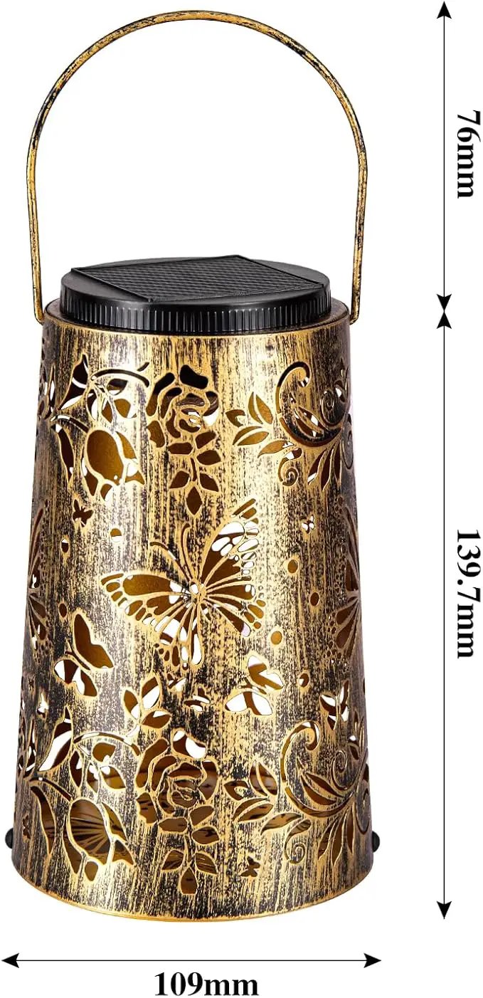 Solar Lanterns Butterfly Pattern Outdoor Waterproof Metal Garden Yard Backyard Porch Table Pathway Decor Warm Cool Light for Women Grandma Gifts 1pc by GreenHaven Gardens