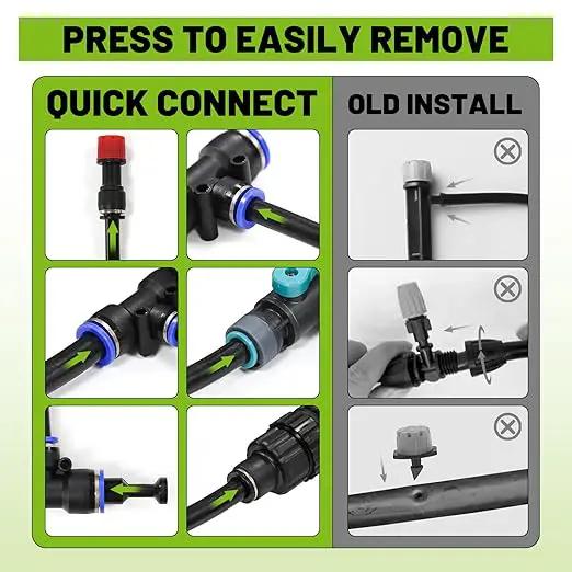Garden Drip Irrigation Kit, 100ft Black Hose, 360° Pure Copper Closeable Nozzle, Patio Misting Plant Watering Sprinkler, Faucet Separator, Sprinkler Hose Adapter (16 360° nozzles + 16 T-connectors) by GreenHaven Gardens