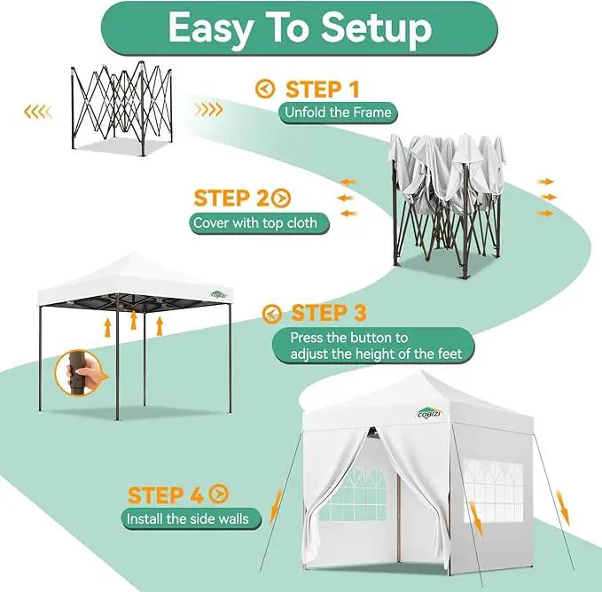 COBIZI 10x10 Pop Up Canopy Tent Heavy Duty with 4 Sidewall, Commercial Outdoor Easy Pop Up Gazebo for Party Wedding All Weather Waterproof UV 50+ with Carry Bag(Leg Upgraded),White by GreenHaven Gardens