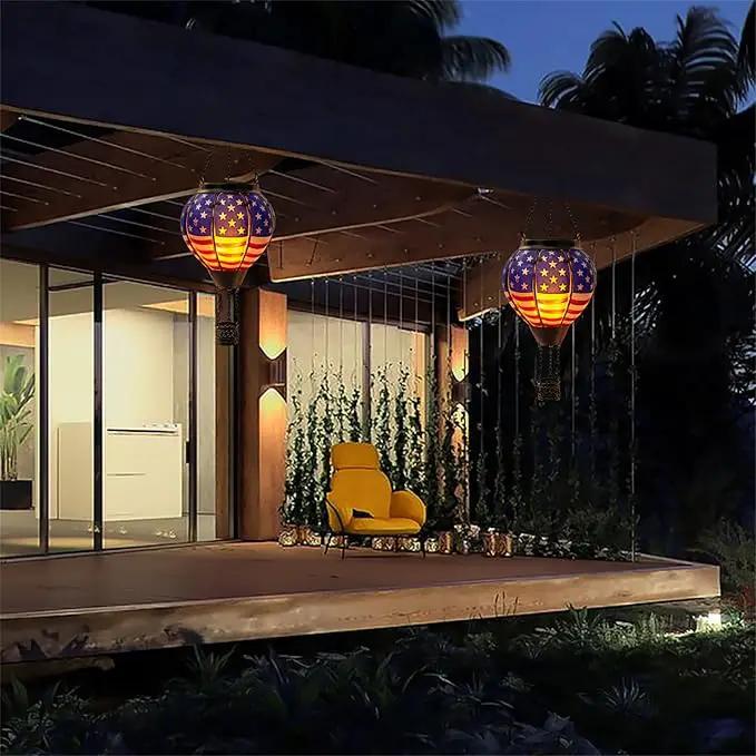 18inch Hot Air Balloon Solar Lantern with Flickering Flame Hanging Solar Outdoor Lantern Lights Waterproof Lanterns for Garden Patio Yard Party Decoration Star Flag by GreenHaven Gardens