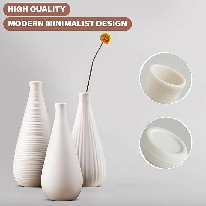 White Vases Home Decor Modern Ceramic Decorative Vases for Home Decor, Flower Vases & Centerpiece, Minimalist Design Set of 3 by GreenHaven Gardens