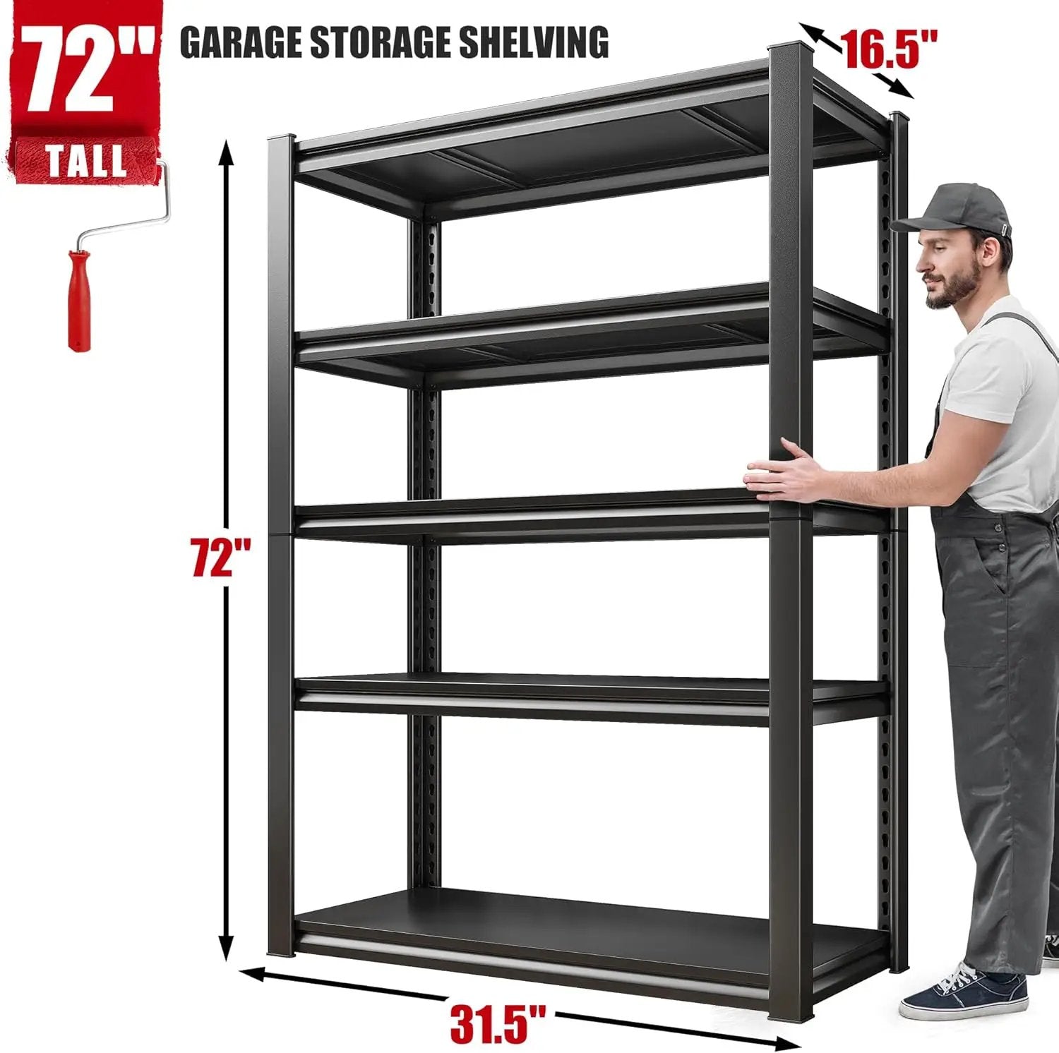 Raybee Storage Shelves 2000LBS Garage Shelving Heavy Duty, 5-Tier Adjustable Garage Shelves, Metal Shelving for Garage, Basement, Warehouse, Pantry, 72" H x 31.5" W x 16.5" D, 2PC, Black by GreenHaven Gardens