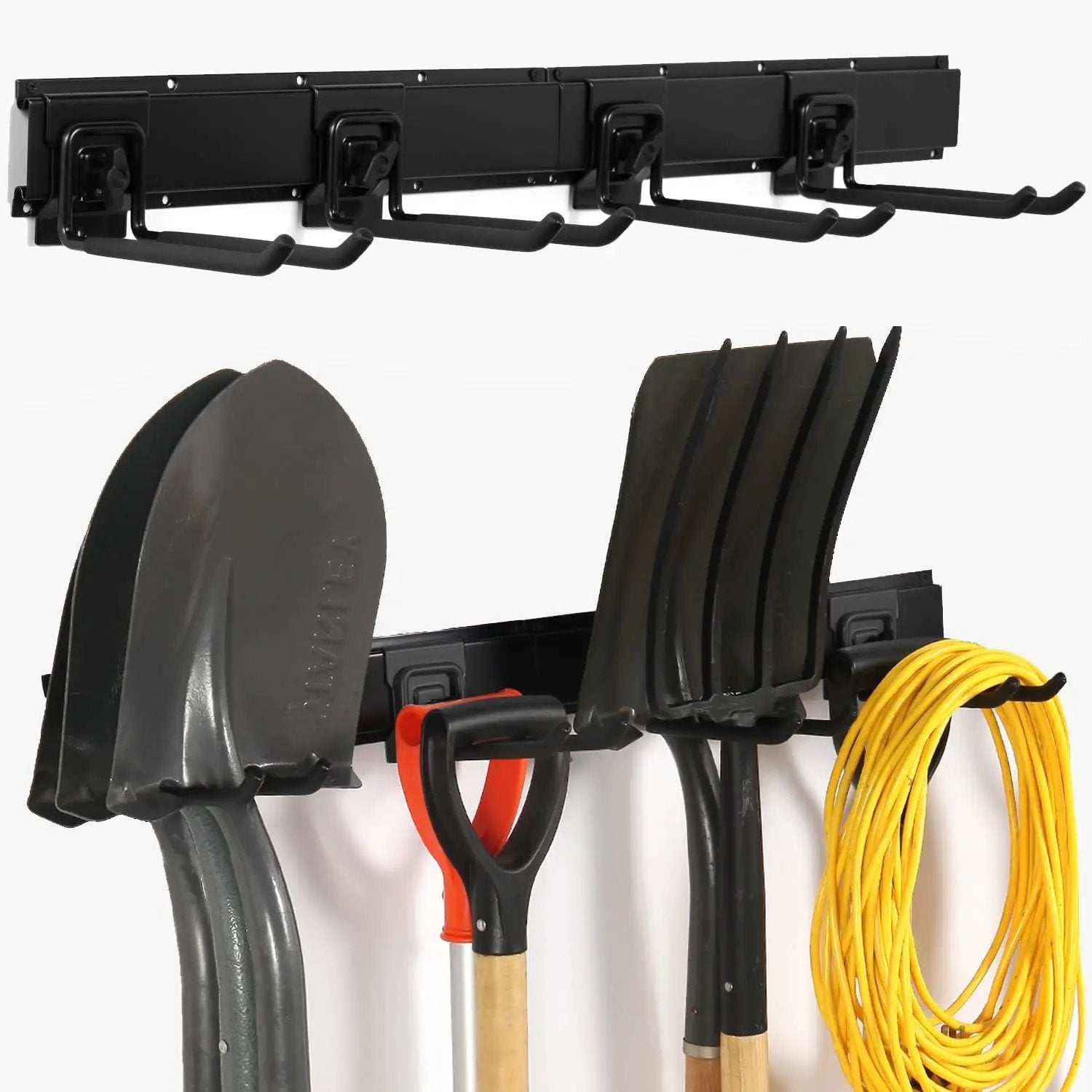 Locking Garden Tool Organizer, Garage Organization Wall Mount Storage Rack, Heavy Duty Metal Yard Tool Organizer, Adjustable Hanging Hooks, Hold Up to 3000lbs (32Inch Black) by GreenHaven Gardens