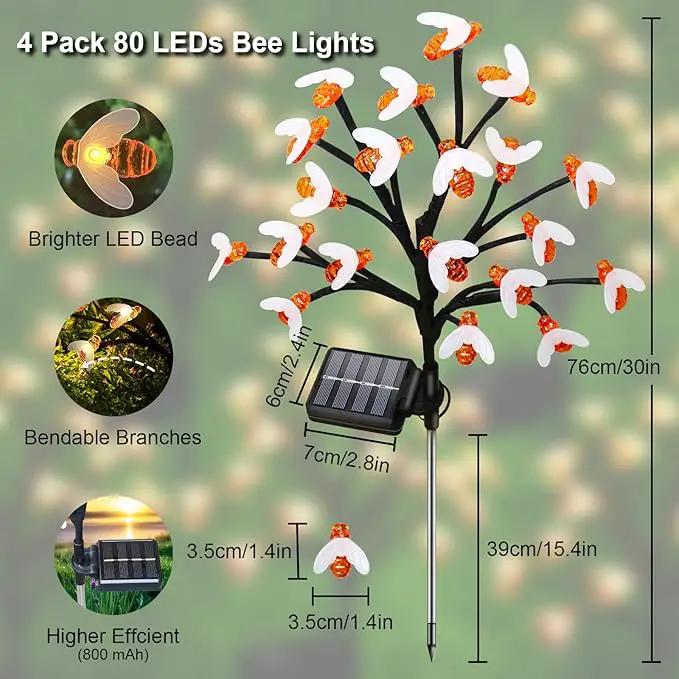 Solar Garden Lights Outside - 4 Pack 80 LED Solar Bee Lights Outdoor Waterproof with 8 Modes Landscape Decoration for Garden Patio Yard Walkway Grass Spring Decor (Warm White) by GreenHaven Gardens