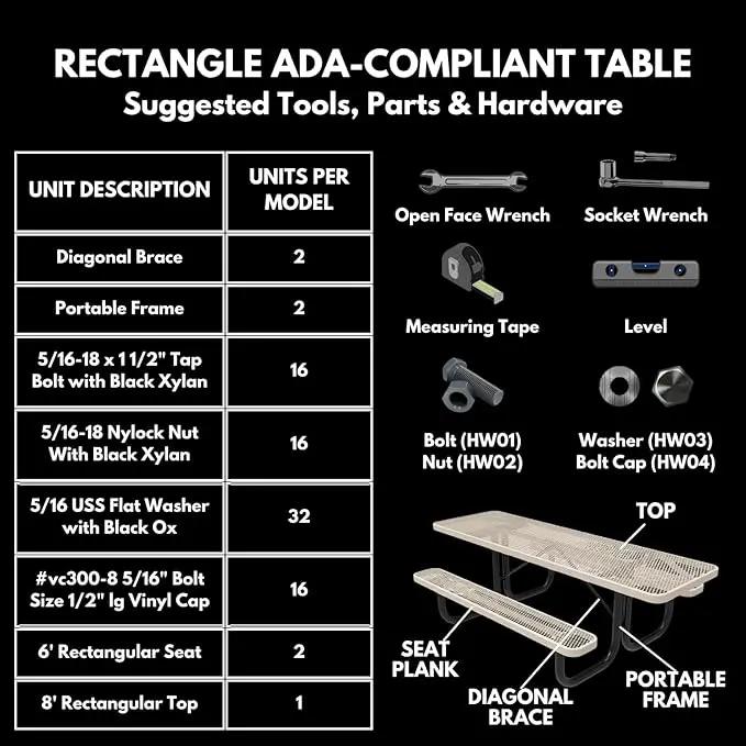 Heavy-Duty Portable ADA-Compliant Outdoor Picnic Table, Expanded Metal Patio Dining Furniture Made in America (8ft Rectangular, Both-Side Handicap, Textured Gold Vein) by GreenHaven Gardens