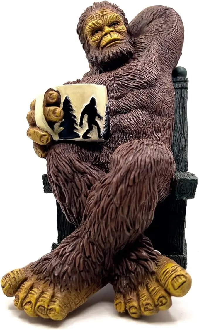 Bella Haus Bigfoot Garden Statue | Sasquatch Enjoying Morning Coffee | Whimsical Bigfoot Cabin Décor for Yard Patio Office or Home | Mythical Coffee-Loving Sasquatch Figurine | Hand-Painted Resin by GreenHaven Gardens