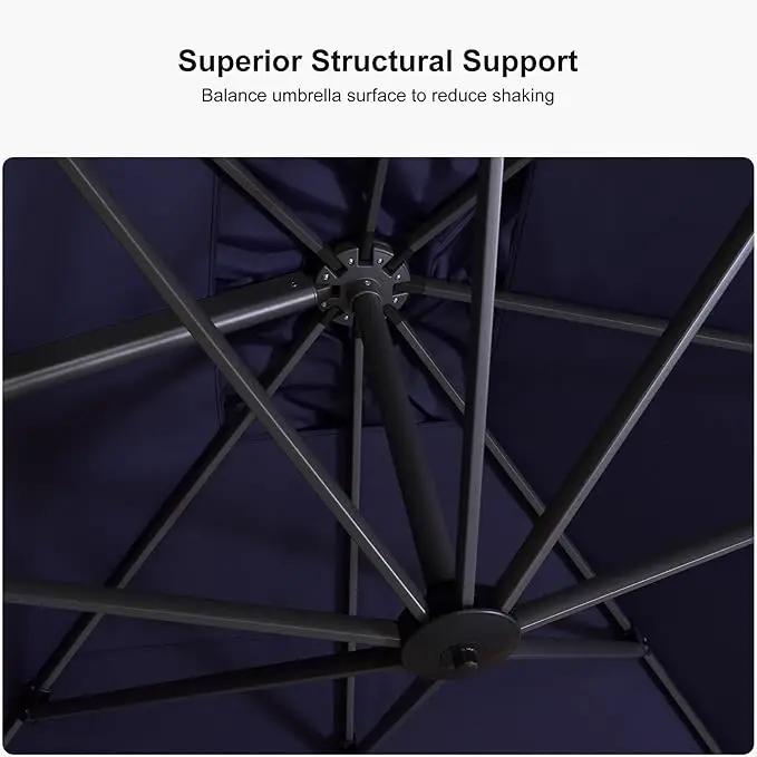 PURPLE LEAF 11 Feet Patio Round Cantilever Umbrella with Base Outdoor Aluminum Offset Umbrella with 360-degree Rotation for Pool Patio Garden Deck Navy Blue by GreenHaven Gardens