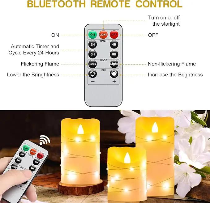 Flameless Flickering Candle, Pillar Candle,with Embedded String Lights,3 Pack LED Romantic Candle with Remote Control, Battery Operated Real Wax, Ideal for Wedding, Home decorand Holiday (Ivory) by GreenHaven Gardens