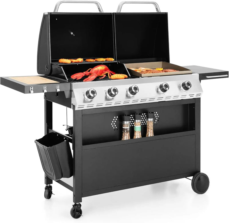 Captiva Designs Propane Gas Griddle Grill Combo with Porcelain-Enameled Cast Iron Grate & Cast Iron Pan, Dual BBQ Grill With Flat Top Griddle for Outdoor Kitchen & Backyard Barbecue,696 SQIN Cook Area by GreenHaven Gardens
