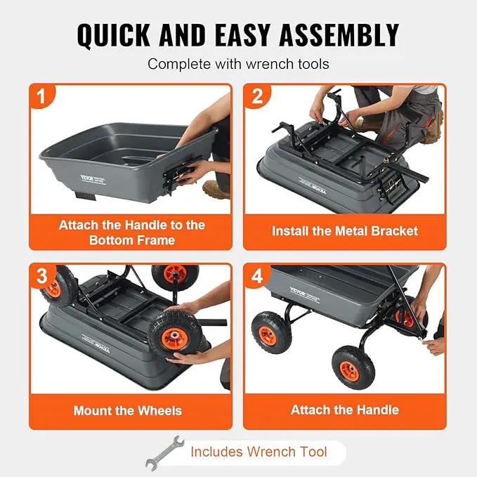 VEVOR 4 Cu.Ft. 600lbs Poly Garden Cart Dump Wagon, Heavy Duty 4 Wheel Wheelbarrow Yard Cart Dump Wagon with 10in All Terrain Wheels, Steel Frame and Quick Release System by GreenHaven Gardens