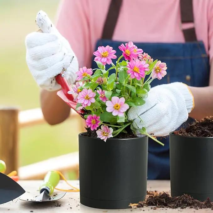 8/7/6 inch Plant Pots, 3 Set Cylinder Flower Pots for Outdoor Indoor Plants, Decorative Plastic Planters with Drainage Holes and Saucers for Garden House Plants, Black by GreenHaven Gardens