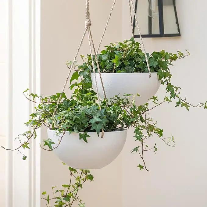 LA Jolie Muse Hanging Planter - 9.84 Inch Hanging Planters for Indoor Plants, Hanging Pots for Plants Indoor Outdoor, Set of 2, White by GreenHaven Gardens